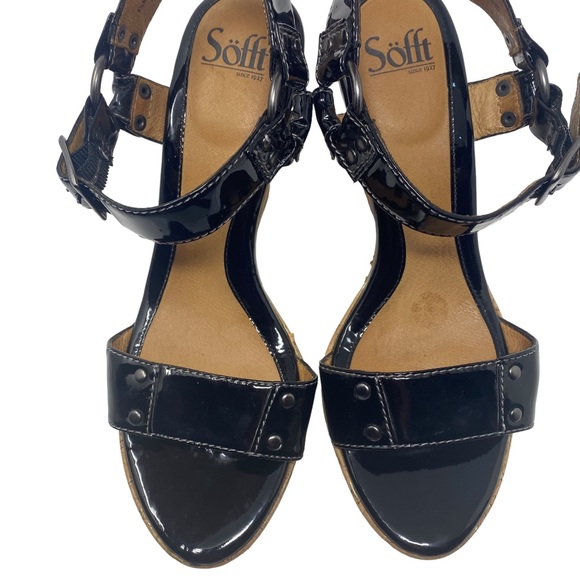 Sofft Womens Trapani Patent Leather Wedge Heel Sandal - Size 9.5 - Picture 5 of 14